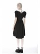 Black Lolita White Collar Cross Short Sleeves Rear Long Hem Gothic Dress