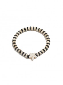 Black And White Trendy Vintage Stretch Coconut Shell Pentagram Unisex Beaded Bracelet