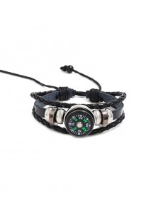 Personalized Simple Multi-Layer Braided Outdoor Compass Neutral Cowhide Bracelet