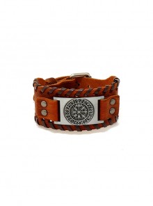 Brown Pirate Vintage Woven Compass Pattern Men's Leather Bracelet