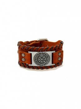 Brown Pirate Vintage Woven Compass Pattern Men's Leather Bracelet