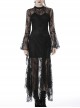 Lace Long Sleeves High Waisted Asymmetrical Hem Long Black Gothic Dress