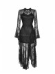Lace Long Sleeves High Waisted Asymmetrical Hem Long Black Gothic Dress