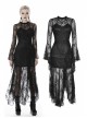 Lace Long Sleeves High Waisted Asymmetrical Hem Long Black Gothic Dress