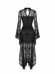 Lace Long Sleeves High Waisted Asymmetrical Hem Long Black Gothic Dress