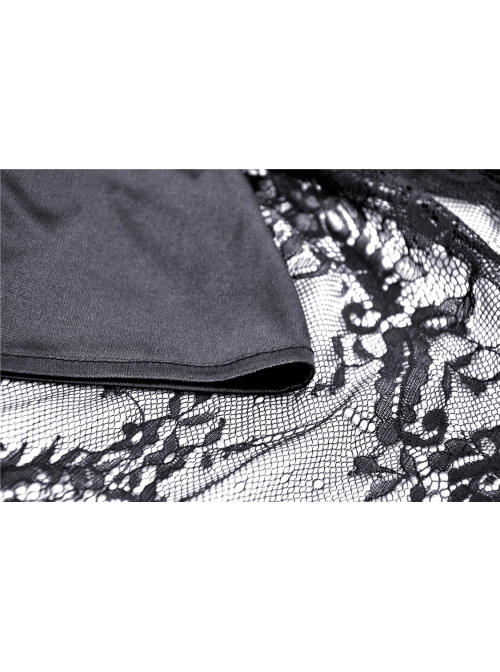 Lace Long Sleeves High Waisted Asymmetrical Hem Long Black Gothic Dress