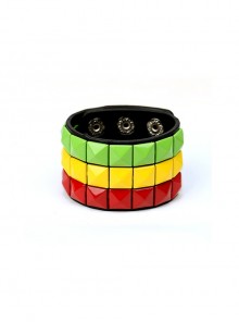 Red Green And Yellow Three-Color Adjustable Personality Square Nail Punk Style Men's Leather Bracelet