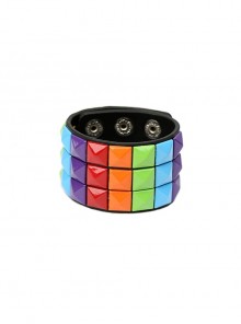 Colorful Adjustable Personalized Square Stud Punk Style Men's Leather Bracelet