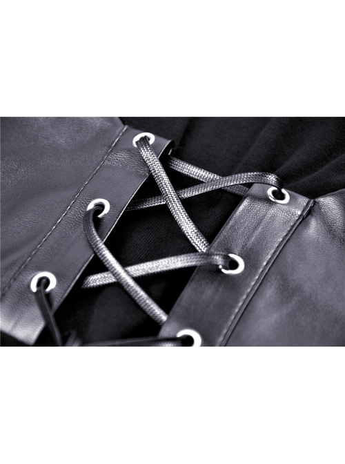 Leather Bandage Metal Moon Pendant Lace-Up Waist Long Fishtail Punk Dress