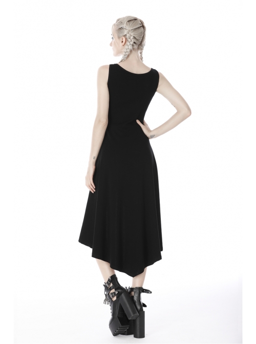 Leather Bandage Metal Moon Pendant Lace-Up Waist Long Fishtail Punk Dress