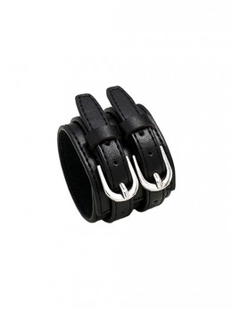 Personalized Simple Wide-Brimmed Double-Layer Metal Buckle Punk Style Men's Leather Bracelet