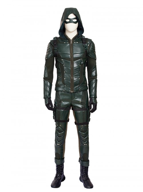 Arrow Season 5 Oliver Queen Halloween Cosplay Costume Green Leather Clothing Full Set Without Boots