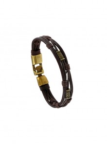 Metal Ring Brown Multi-Layer Braided Vintage Men's Leather Bracelet
