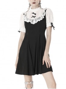 Black Lolita Lace Bow Short Sleeves Midi Gothic Dress