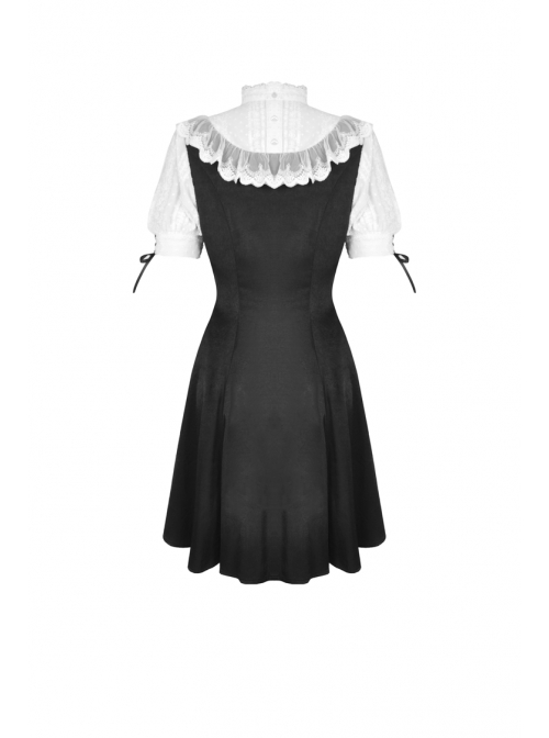 Black Lolita Lace Bow Short Sleeves Midi Gothic Dress