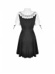 Black Lolita Lace Bow Short Sleeves Midi Gothic Dress