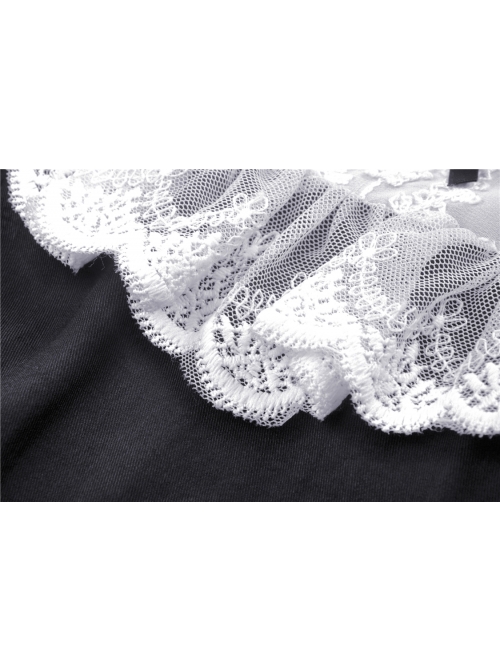 Black Lolita Lace Bow Short Sleeves Midi Gothic Dress