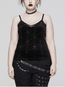Black Adjustable Stretch Star Skull Embossed Velvet Gothic Sexy Camisole