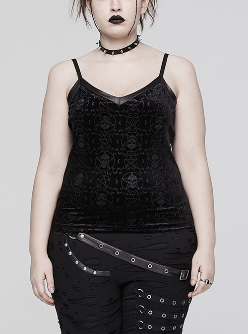 Black Adjustable Stretch Star Skull Embossed Velvet Gothic Sexy Camisole