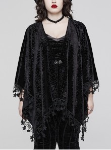 Irregular Black Pentagram Skull Velvet Lace Gothic Sexy Shawl