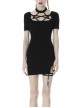 Chest Bandage Short Sleeve Split Hem Black Tight Punk Dress