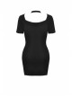 Chest Bandage Short Sleeve Split Hem Black Tight Punk Dress