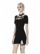 Chest Bandage Short Sleeve Split Hem Black Tight Punk Dress
