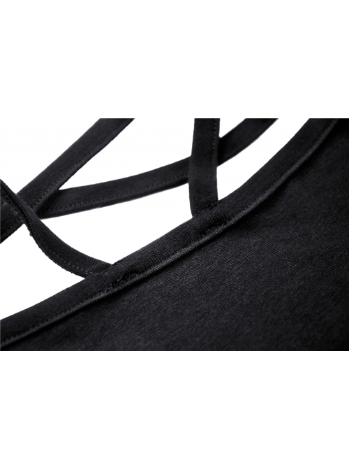 Chest Bandage Short Sleeve Split Hem Black Tight Punk Dress