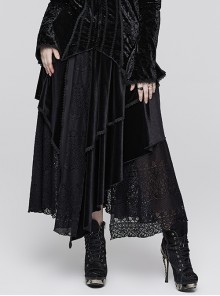 Black Irregular Gathering Velvet Lace Delicate Lace Gothic Layered Skirt