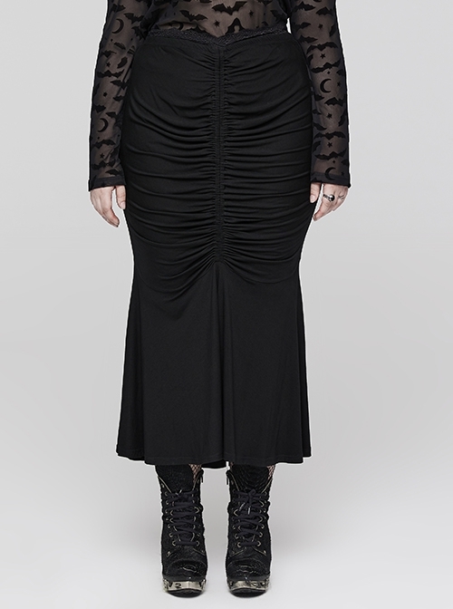 Stretch Black Modal Sexy Fishtail Bag Hip Delicate Lace Gothic Style Slim Skirt