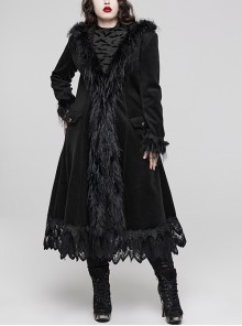 Gorgeous Black Micro-Elastic Imitation Cashmere Stitching Lace Gothic Temperament Jacket