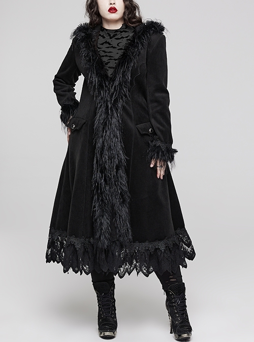Gorgeous Black Micro-Elastic Imitation Cashmere Stitching Lace Gothic Temperament Jacket