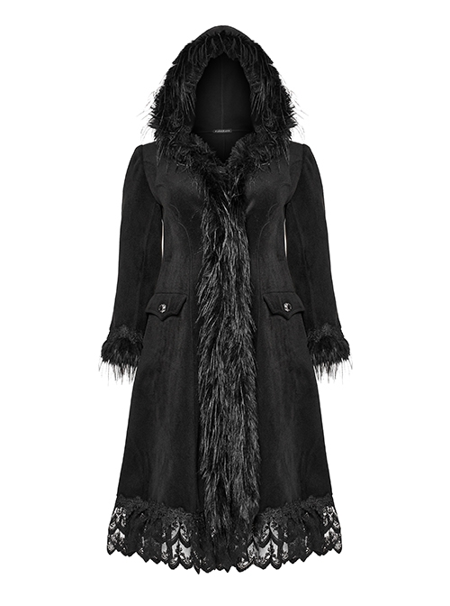 Gorgeous Black Micro-Elastic Imitation Cashmere Stitching Lace Gothic Temperament Jacket
