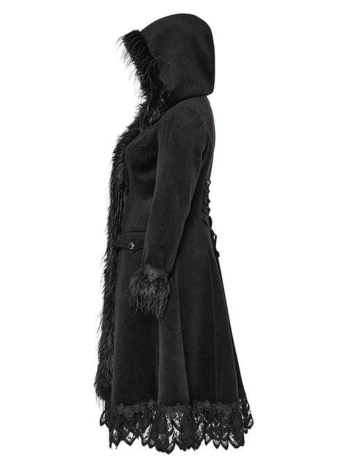 Gorgeous Black Micro-Elastic Imitation Cashmere Stitching Lace Gothic Temperament Jacket
