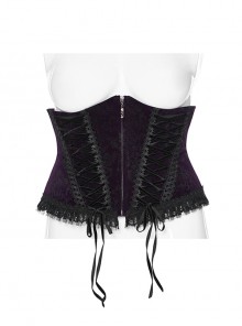 Black Purple String Adjustable Printed Zipper Symmetrical Lace Gothic Gorgeous Corset