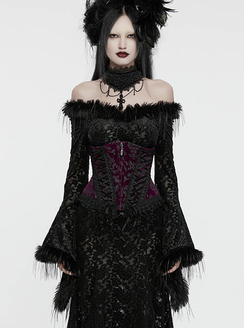 Black Purple String Adjustable Printed Zipper Symmetrical Lace Gothic Gorgeous Corset