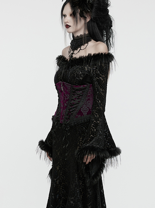 Black Purple String Adjustable Printed Zipper Symmetrical Lace Gothic Gorgeous Corset