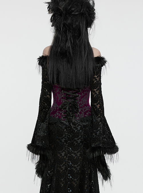 Black Purple String Adjustable Printed Zipper Symmetrical Lace Gothic Gorgeous Corset