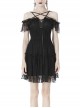 Lace Star-Line Straps Short Sleeves Black Gothic Dress