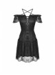 Lace Star-Line Straps Short Sleeves Black Gothic Dress