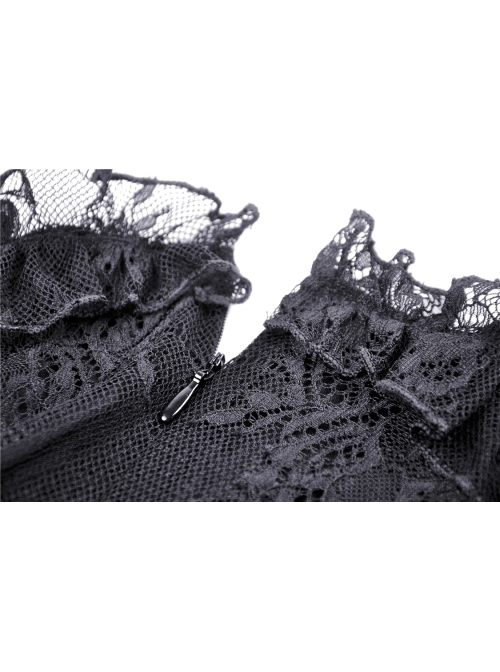 Lace Star-Line Straps Short Sleeves Black Gothic Dress