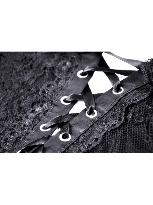 Lace Star-Line Straps Short Sleeves Black Gothic Dress