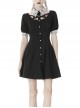 White Lapel Collar Bandage Button Short Sleeves Black Punk Dress