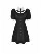 White Lapel Collar Bandage Button Short Sleeves Black Punk Dress