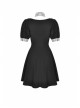 White Lapel Collar Bandage Button Short Sleeves Black Punk Dress