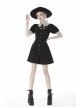 White Lapel Collar Bandage Button Short Sleeves Black Punk Dress