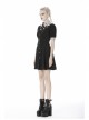 White Lapel Collar Bandage Button Short Sleeves Black Punk Dress