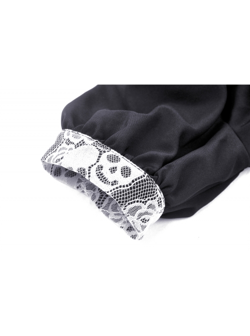 White Lapel Collar Bandage Button Short Sleeves Black Punk Dress
