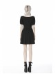 White Lapel Collar Bandage Button Short Sleeves Black Punk Dress