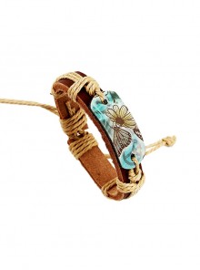 Adjustable Brown Character String Butterfly Heat Transfer Pattern Unisex Leather Bracelet